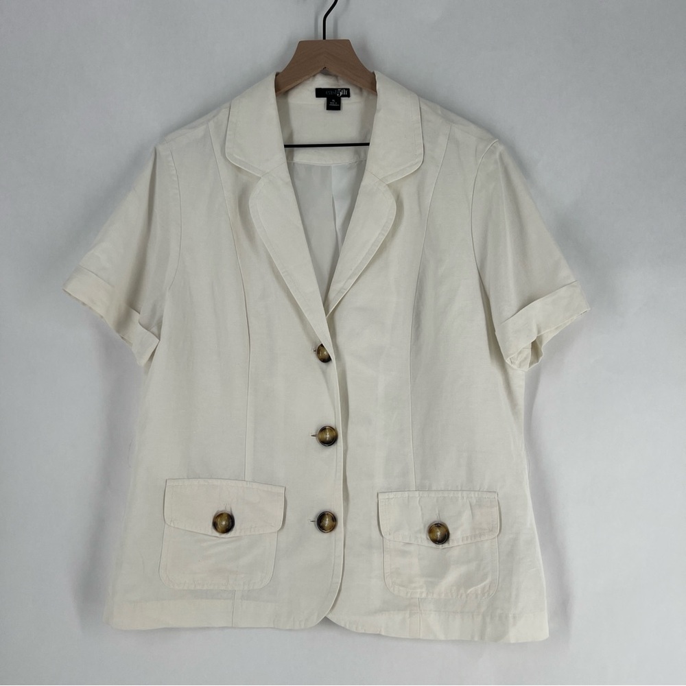 East 5th White Linen Blazer 3 Button Closure Short Sleeve Lightweight Pockets XL